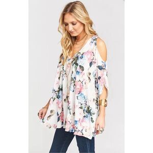Show Me Your Mumu Cold Shoulder Oversized Tunic White Floral Women’s Size XS NWT